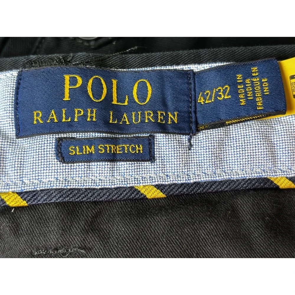 Polo Ralph‎ Lauren Slim Stretch Chino Pants Black Cotton Twill Men 42x32